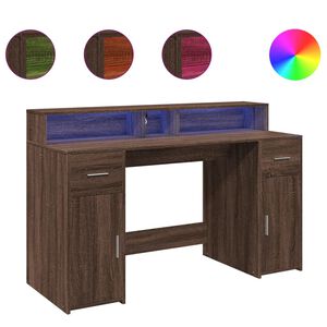 vidaXL Psac&iacute; stůl s LED světly hněd&yacute; dub 140x55x91 cm kompozitn&iacute; dřevo