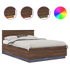 vidaXL R&aacute;m postele s LED p&aacute;sky Hněd&yacute; dub 150 x 200 cm Kompozitn&iacute; dřevo
