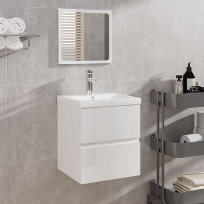 vidaXL Koupelnová skříňka s umyvadlem a zrcadlem bílá s vysokým leskem