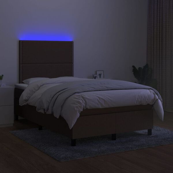 vidaXL Box spring postel s matrac&iacute; a LED tmavě hněd&aacute; 120x190 cm textil