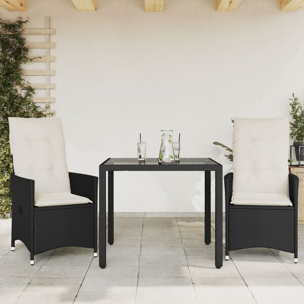 vidaXL 3dílný bistro set s poduškami černý polyratan