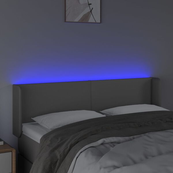 vidaXL Čelo postele s LED &scaron;ed&eacute; 147 x 16 x 78/88 cm uměl&aacute; kůže