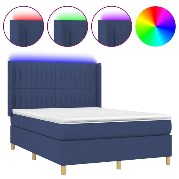 vidaXL Box spring postel s matrac&iacute; a LED modr&aacute; 140x190 cm textil