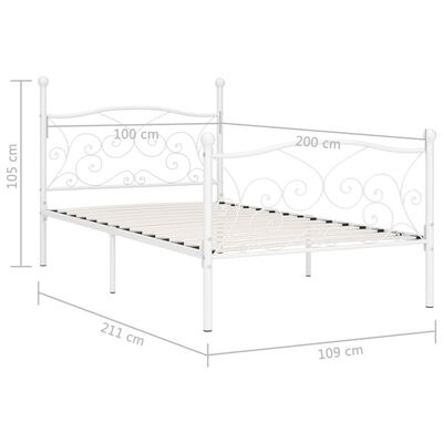vidaXL Rám postele s laťkovým roštem bílý kov 100 x 200 cm