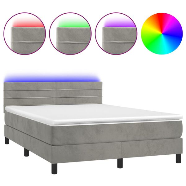 vidaXL Box spring postel s matrac&iacute; a LED světle &scaron;ed&aacute; 140x190 cm samet