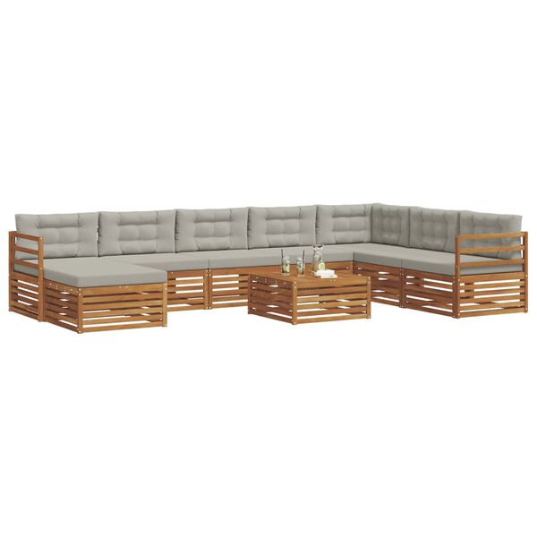 vidaXL Sedac&iacute; soupravy s pol&scaron;t&aacute;řem 9 pcs Př&iacute;rodn&iacute; a světle &scaron;ed&aacute;