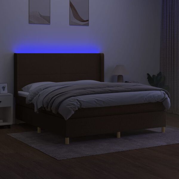 vidaXL Box spring postel s matrac&iacute; a LED tmavě hněd&aacute; 160x200 cm textil
