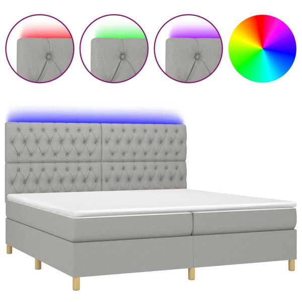 vidaXL Box spring postel s matrac&iacute; a LED světle &scaron;ed&aacute; 200x200 cm textil