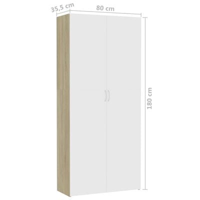vidaXL Úložná skříň bílá a dub sonoma 80 x 35,5 x 180 cm dřevotříska