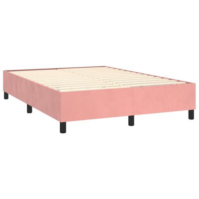 vidaXL Box spring postel s matrací a LED růžová 140x190 cm samet