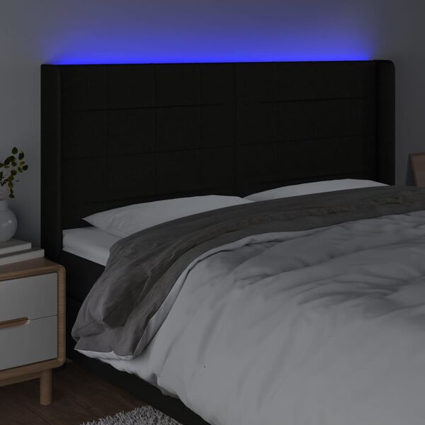 vidaXL Čelo postele s LED čern&eacute; 163 x 16 x 118/128 cm textil