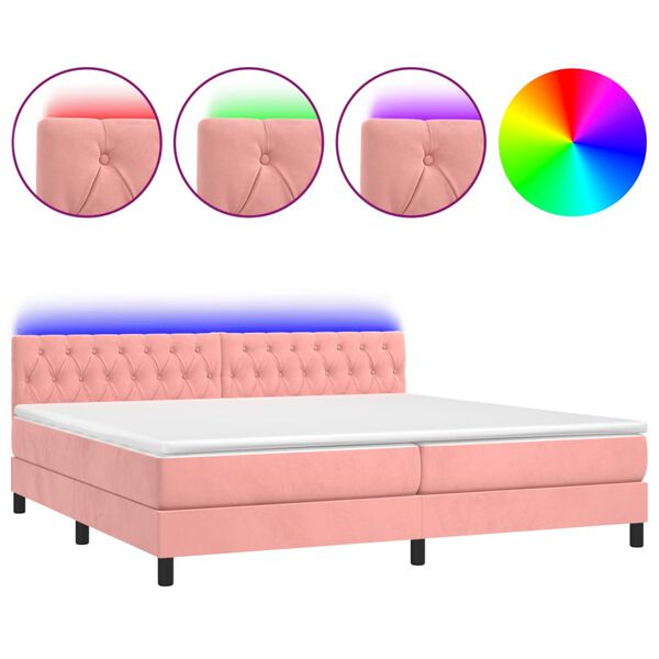vidaXL Box spring postel s matrac&iacute; a LED růžov&aacute; 200x200 cm samet