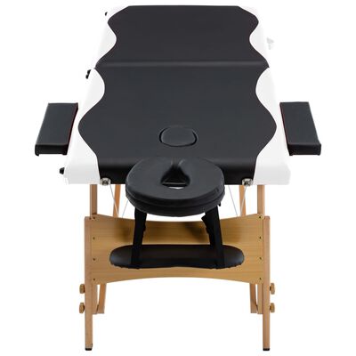 vidaXL Skládací masážní stůl 2 zóny dřevěný černý a bílý