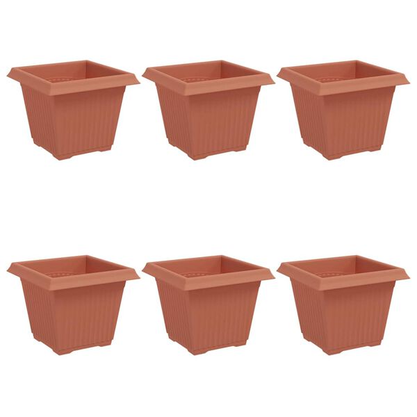 vidaXL Čtvercov&yacute; květin&aacute;č 6 pcs Cihlově červen&aacute; 20 x 20 x 16 cm Plast