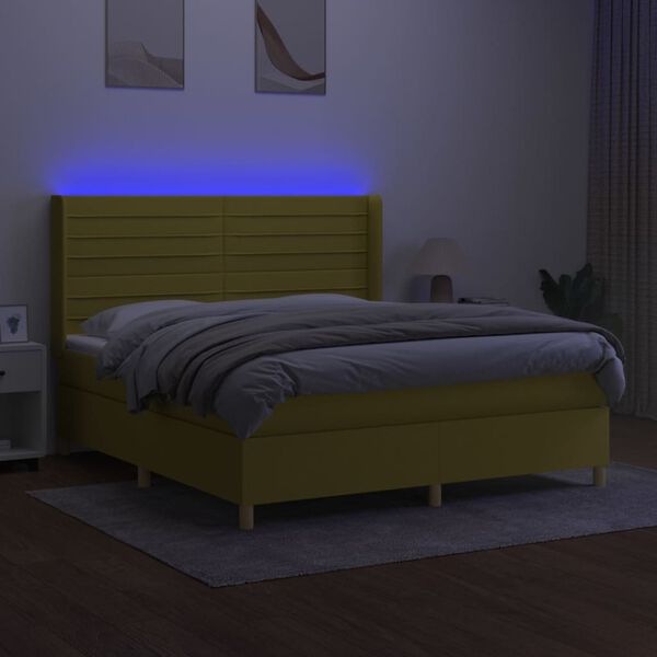 vidaXL Box spring postel s matrac&iacute; a LED zelen&aacute; 160x200 cm textil