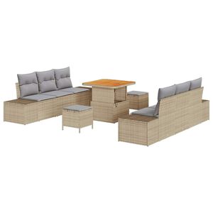 vidaXL Sada zahradn&iacute;ch pohovek s pol&scaron;t&aacute;řem 9 pcs B&eacute;žov&aacute; Poly ratan