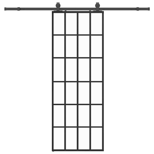 vidaXL Posuvn&eacute; dveře se sadou kov&aacute;n&iacute; čern&eacute; 76x205 cm ESG Glass