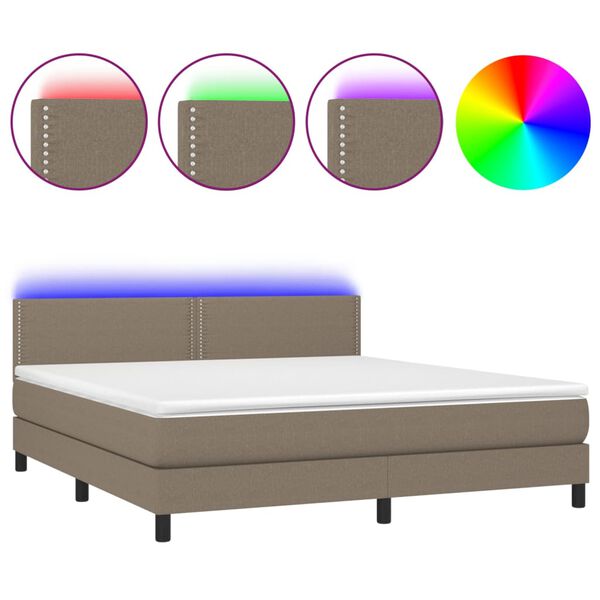 vidaXL Box spring postel s matrac&iacute; a LED taupe 180x200 cm textil