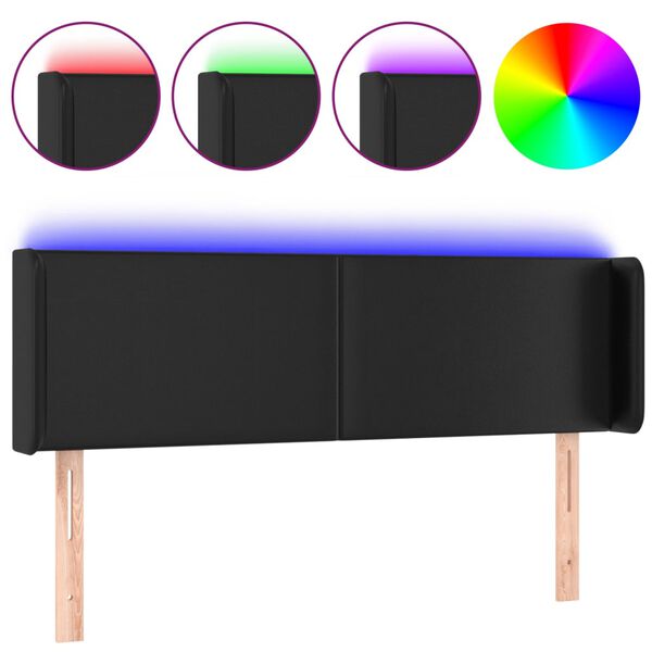 vidaXL Čelo postele s LED čern&eacute; 147 x 16 x 78/88 cm uměl&aacute; kůže