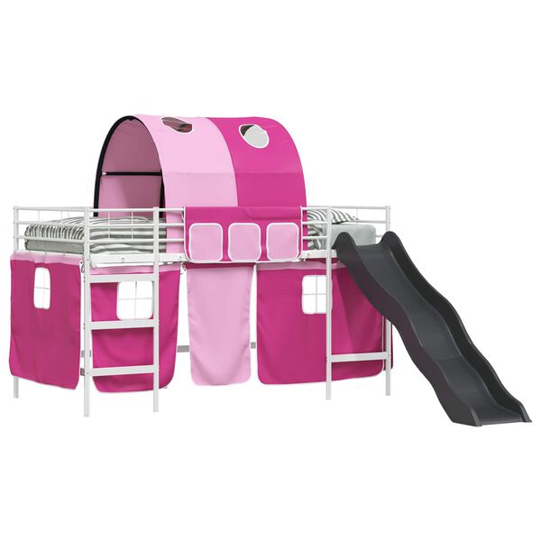 vidaXL Dětsk&yacute; patrov&yacute; postelov&yacute; r&aacute;m B&iacute;l&aacute; a růžov&aacute; 100 x 200 cm Kov