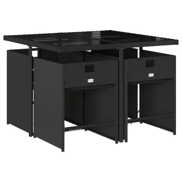 vidaXL 5d&iacute;ln&yacute; zahradn&iacute; j&iacute;deln&iacute; set s podu&scaron;kami čern&yacute; polyratan