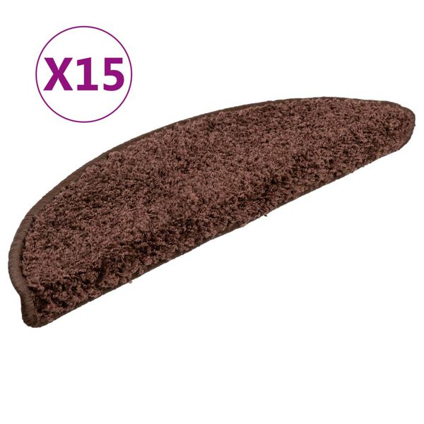 vidaXL Schodov&eacute; rohože 15 ks 56 x 17 x 3 cm hněd&eacute; půlkulat&eacute;