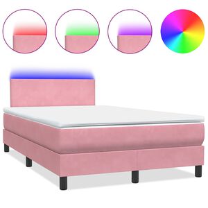 vidaXL Box spring postel s matrac&iacute; a LED růžov&aacute; 120x210 cm samet