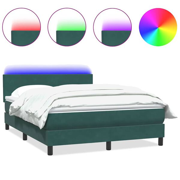 vidaXL Box spring postel s matrac&iacute; a LED tmavě zelen&aacute; 140x210 cm samet
