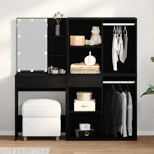 vidaXL LED Toaletní stolek Set se zásuvkou Černý dub 140 x 40 x 140 cm