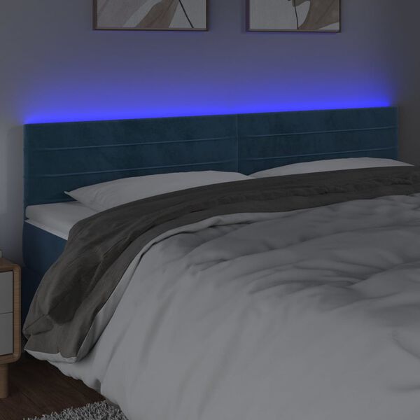 vidaXL Čelo postele s LED tmavě modr&eacute; 200x5x78/88 cm samet