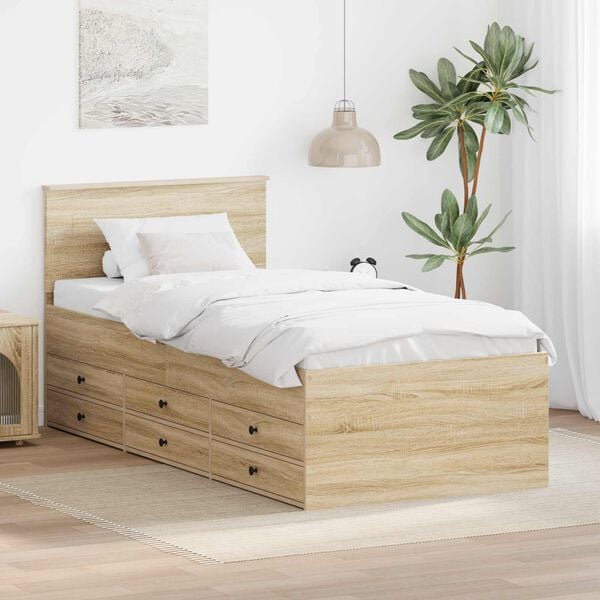 vidaXL Daybed s čelo Sonoma dub a čern&aacute; 90 x 200 cm kompozitn&iacute; dřevo