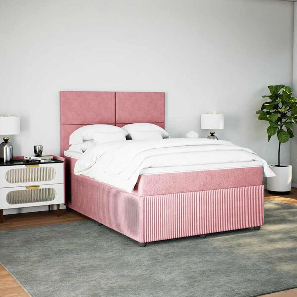 vidaXL Box spring postel s matrac&iacute; růžov&aacute; 140x190 cm samet