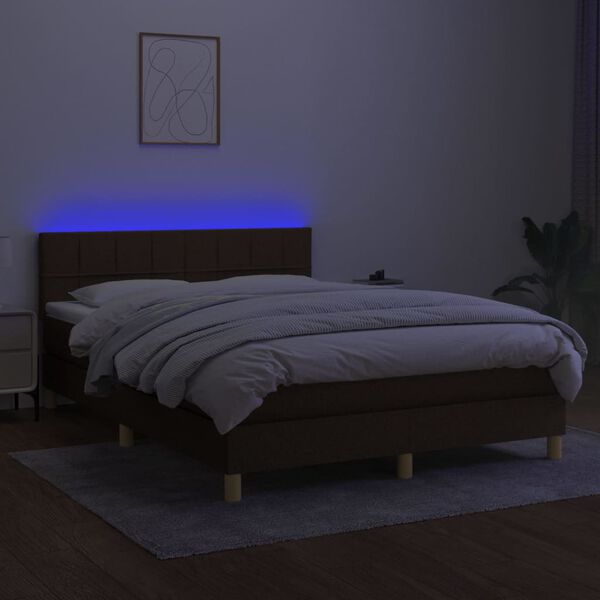 vidaXL Box spring postel s matrac&iacute; a LED tmavě hněd&aacute; 140x190 cm textil