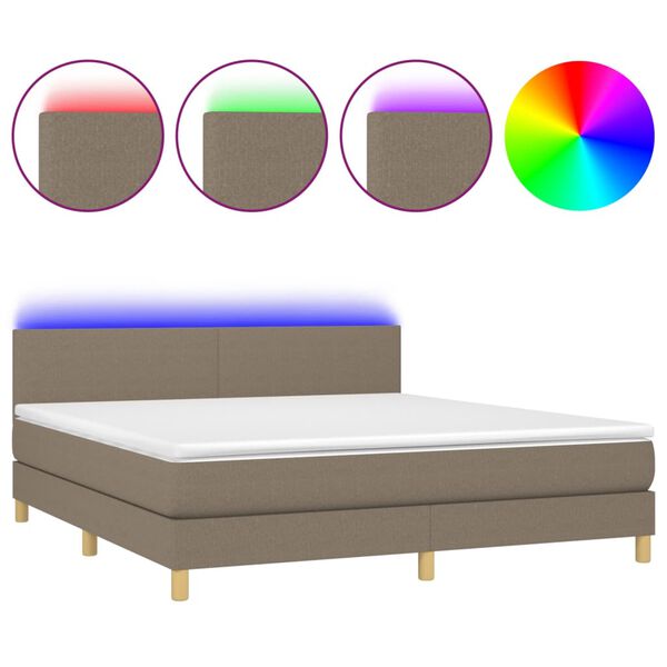 vidaXL Box spring postel s matrac&iacute; a LED taupe 180x200 cm textil