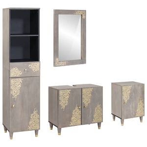 vidaXL Sada koupelnov&yacute;ch skř&iacute;něk 4 pcs &Scaron;ed&aacute; Masivn&iacute; mangov&eacute; dřevo