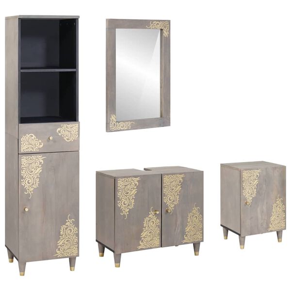 vidaXL Sada koupelnových skříněk 4 pcs Šedá Masivní mangové dřevo