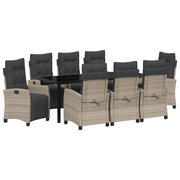 vidaXL Zahradn&iacute; j&iacute;deln&iacute; souprava 9 pcs Světle &scaron;ed&aacute; polyratan