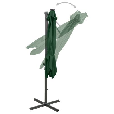 vidaXL Konzolový slunečník s tyčí a LED světly zelený 300 cm