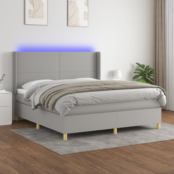 vidaXL Box spring postel s matrac&iacute; a LED světle &scaron;ed&aacute; 160x200 cm textil