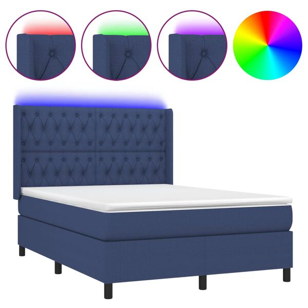 vidaXL Box spring postel s matrac&iacute; a LED modr&aacute; 140x200 cm textil