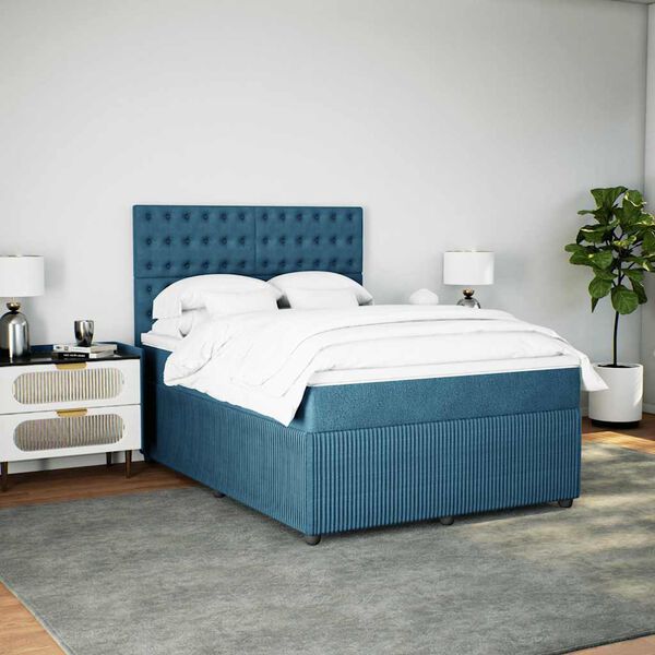 vidaXL Box spring postel s matrac&iacute; tmavě modr&aacute; 160x200 cm samet