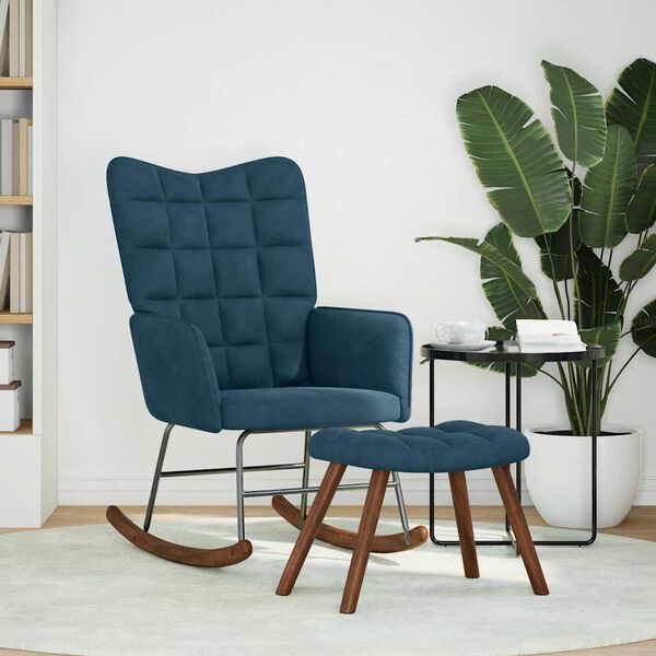 vidaXL Houpac&iacute; křeslo se stoličkou modr&eacute; samet