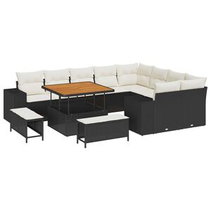 vidaXL Sada zahradn&iacute;ch pohovek s pol&scaron;t&aacute;řem 12 pcs Čern&aacute; a kr&eacute;mov&aacute;