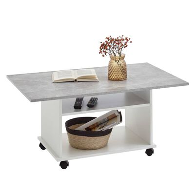 FMD Konferenční stolek s kolečky betonově šedý a bílý