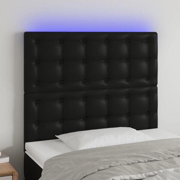 vidaXL Čelo postele s LED čern&eacute; 90x5x118/128 cm uměl&aacute; kůže