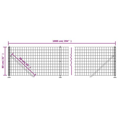 vidaXL Drátěný plot s přírubami antracitový 0,8x10 m