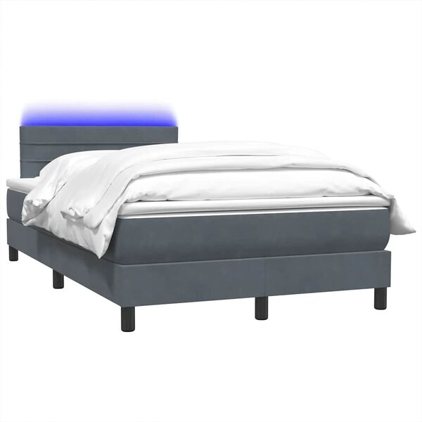 vidaXL Box spring postel s matrac&iacute; a LED tmavě &scaron;ed&aacute; 120x220 cm samet
