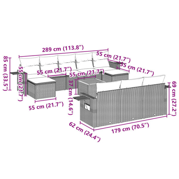 vidaXL 11dílná zahradní sedací souprava s poduškami černá polyratan