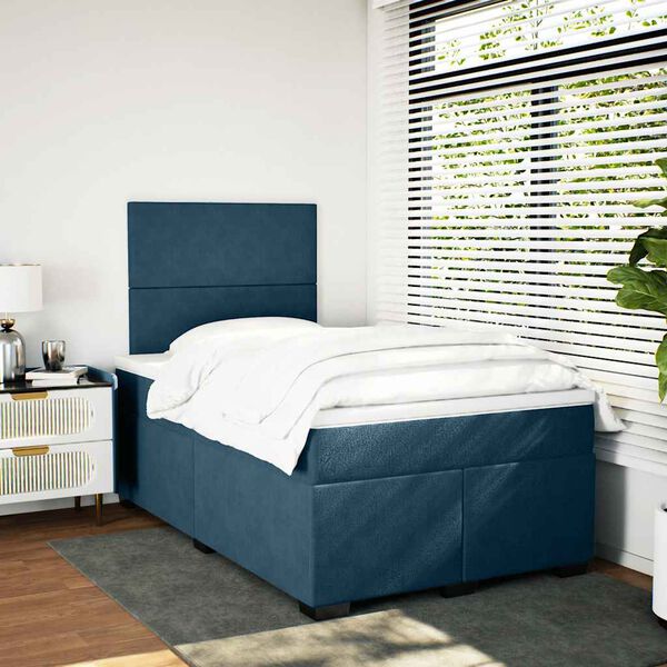 vidaXL Box spring postel s matrac&iacute; modr&aacute; 120 x 200 cm samet