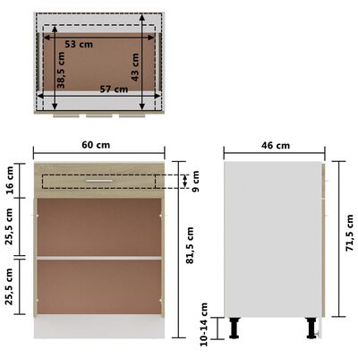 vidaXL Spodní skříňka se zásuvkou dub sonoma 60x46x81,5 cm dřevotříska
